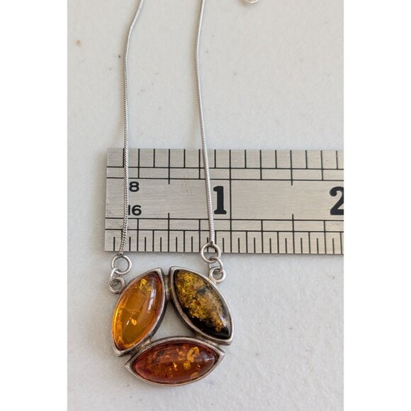 Sterling Silver 925 Necklace Amber Pendant Three Multicolor Amber Stones 16-Inch - Picture 5 of 11